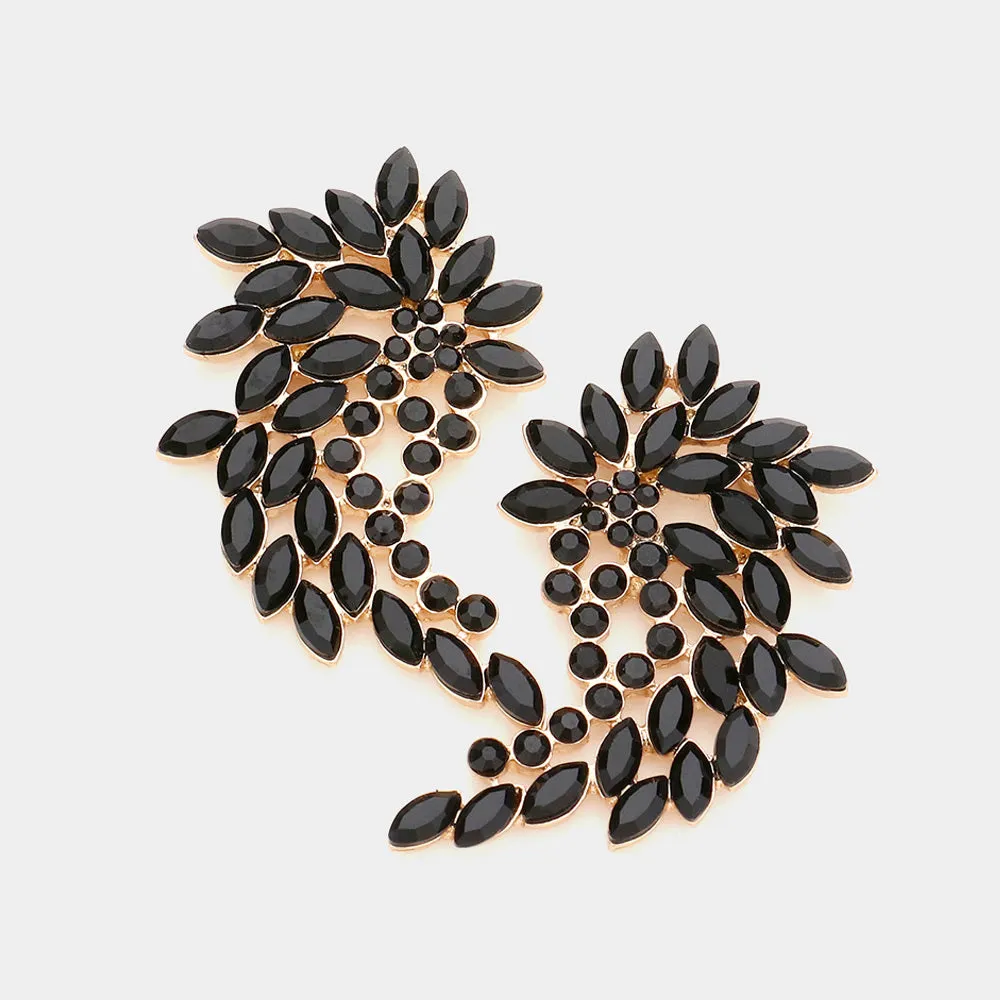 Jet Black Marquise and Round Stone Cluster Angel Wing Pageant Earrings | Prom Earrings |  590052