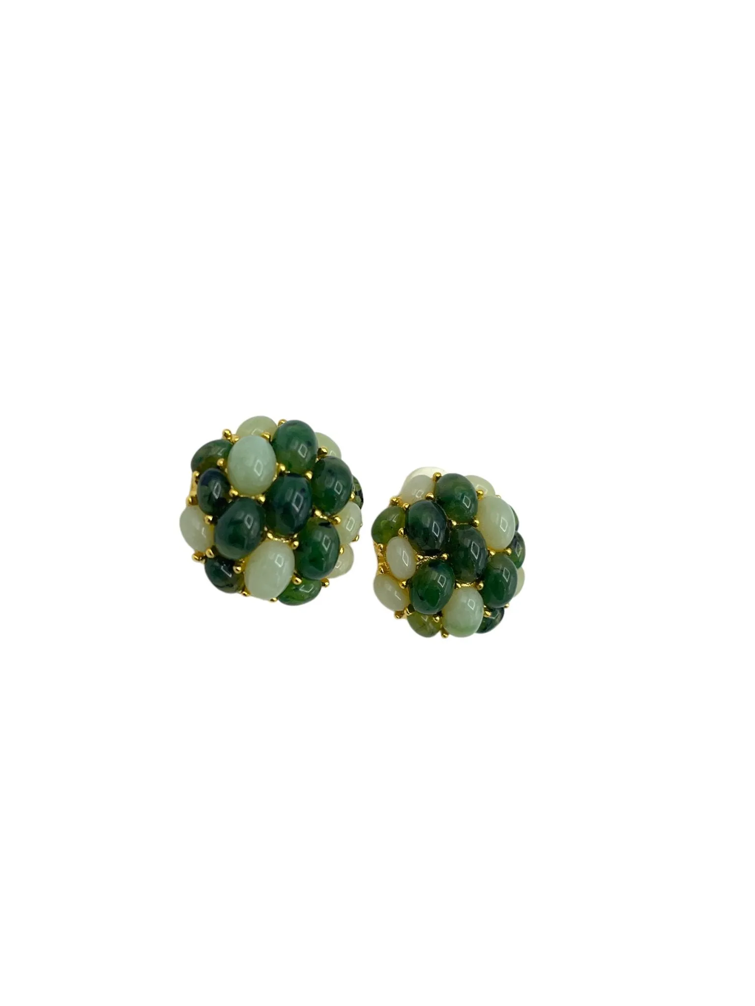 Joan Rivers Gold Green Jade Cabochon Cluster Clip-On Earrings