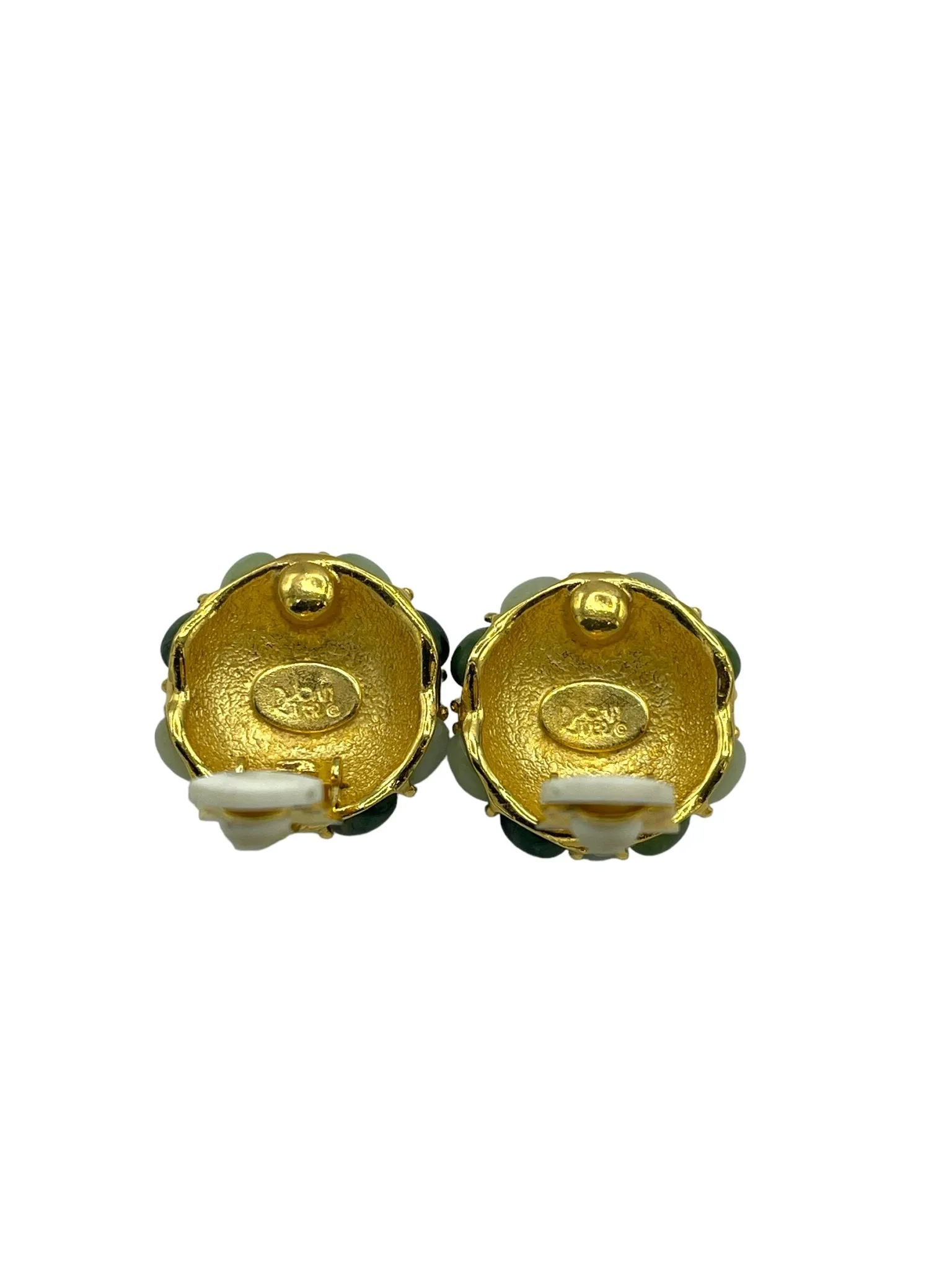 Joan Rivers Gold Green Jade Cabochon Cluster Clip-On Earrings