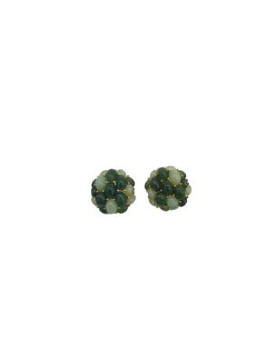 Joan Rivers Gold Green Jade Cabochon Cluster Clip-On Earrings