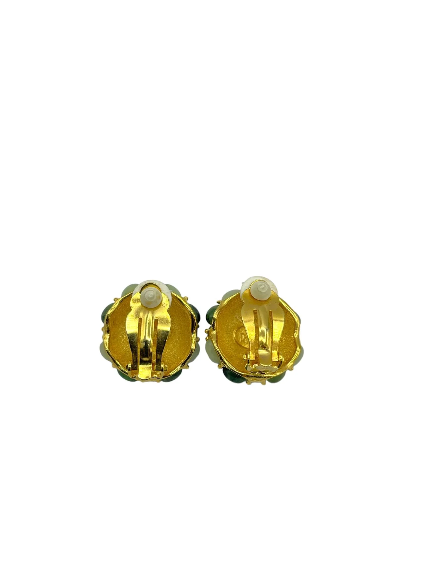 Joan Rivers Gold Green Jade Cabochon Cluster Clip-On Earrings