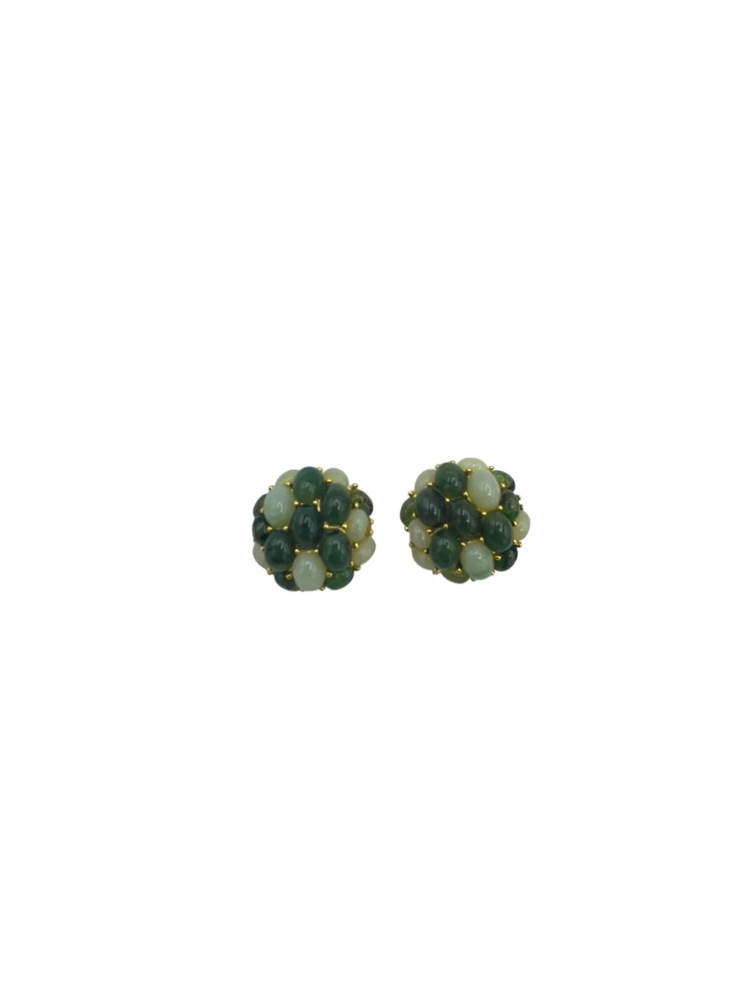 Joan Rivers Gold Green Jade Cabochon Cluster Clip-On Earrings