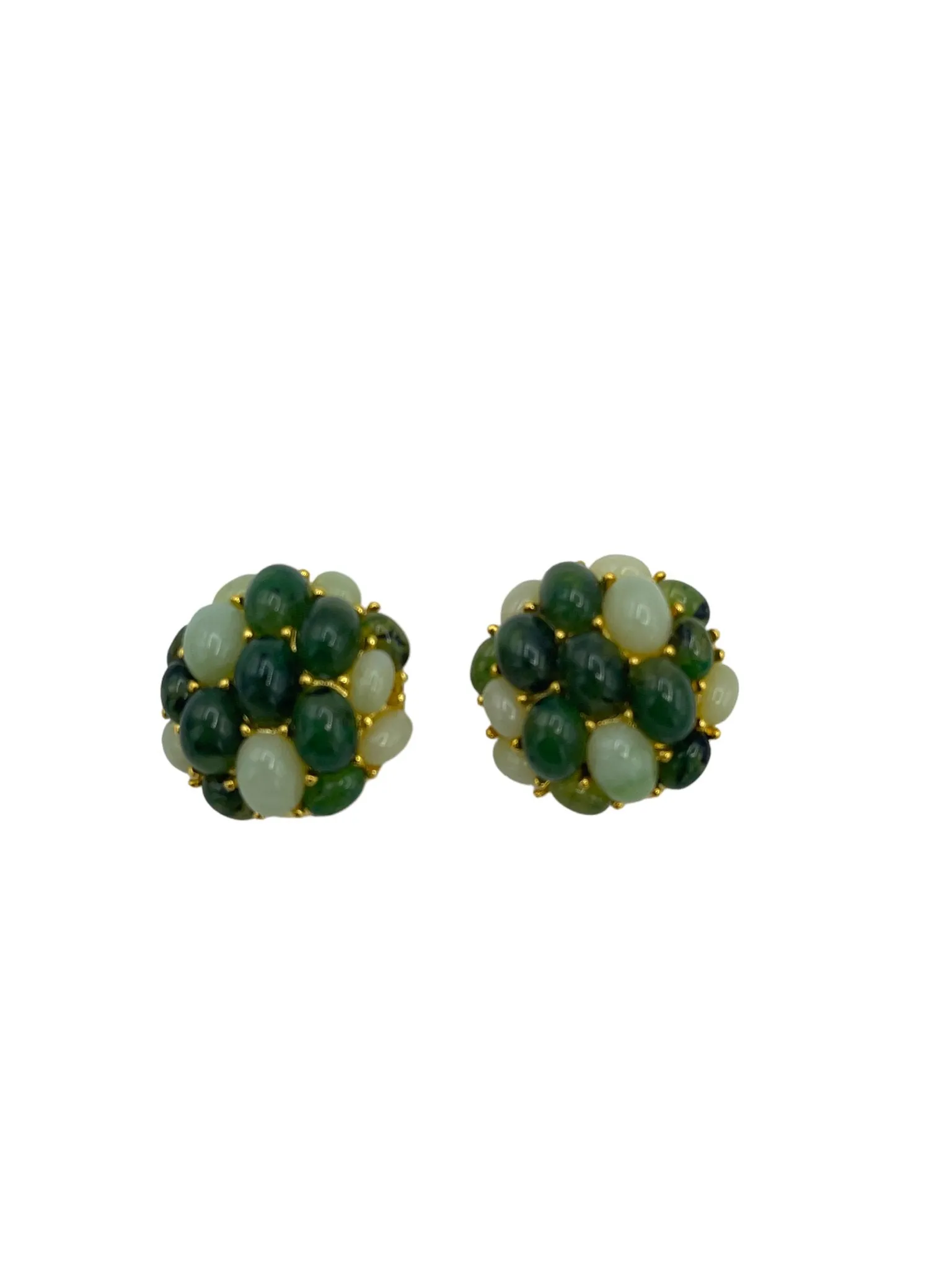 Joan Rivers Gold Green Jade Cabochon Cluster Clip-On Earrings
