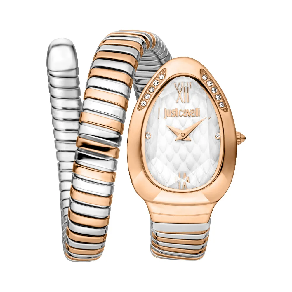 Just Cavalli Snake Shape Women's Rose Gold Watch with Silver Dial