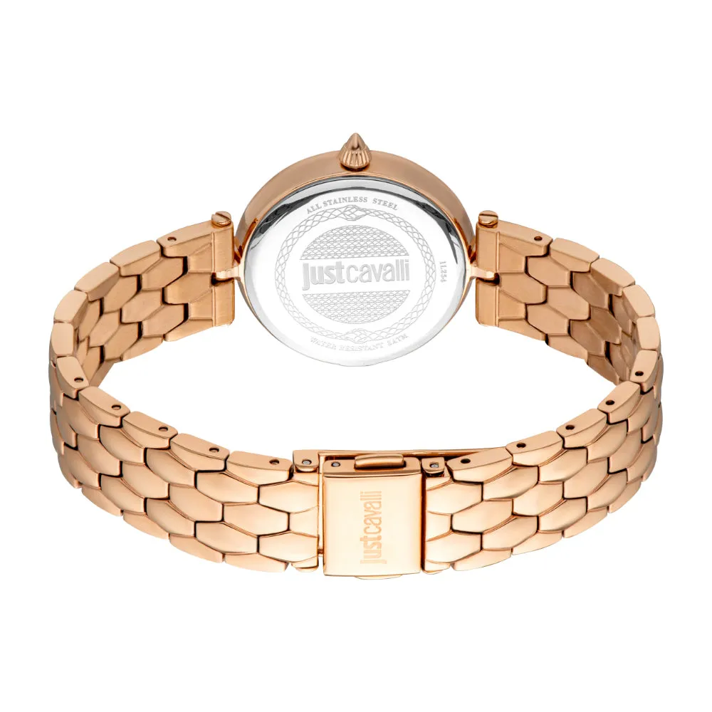 Just Cavalli Women's Rose Gold Watch with Light Pink Dial and Metal Bracelet