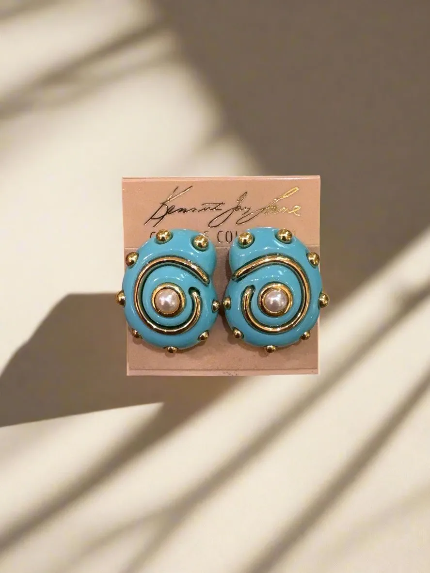 Kenneth Jay Lane Turquoise Snail Earrings with Gold Dots Earrings