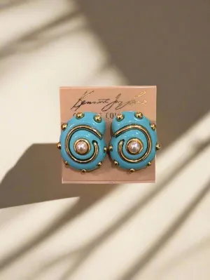 Kenneth Jay Lane Turquoise Snail Earrings with Gold Dots Earrings