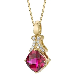 Lab-Created Ruby 14K Yellow Gold Cushion-Cut Swivel Pendant
