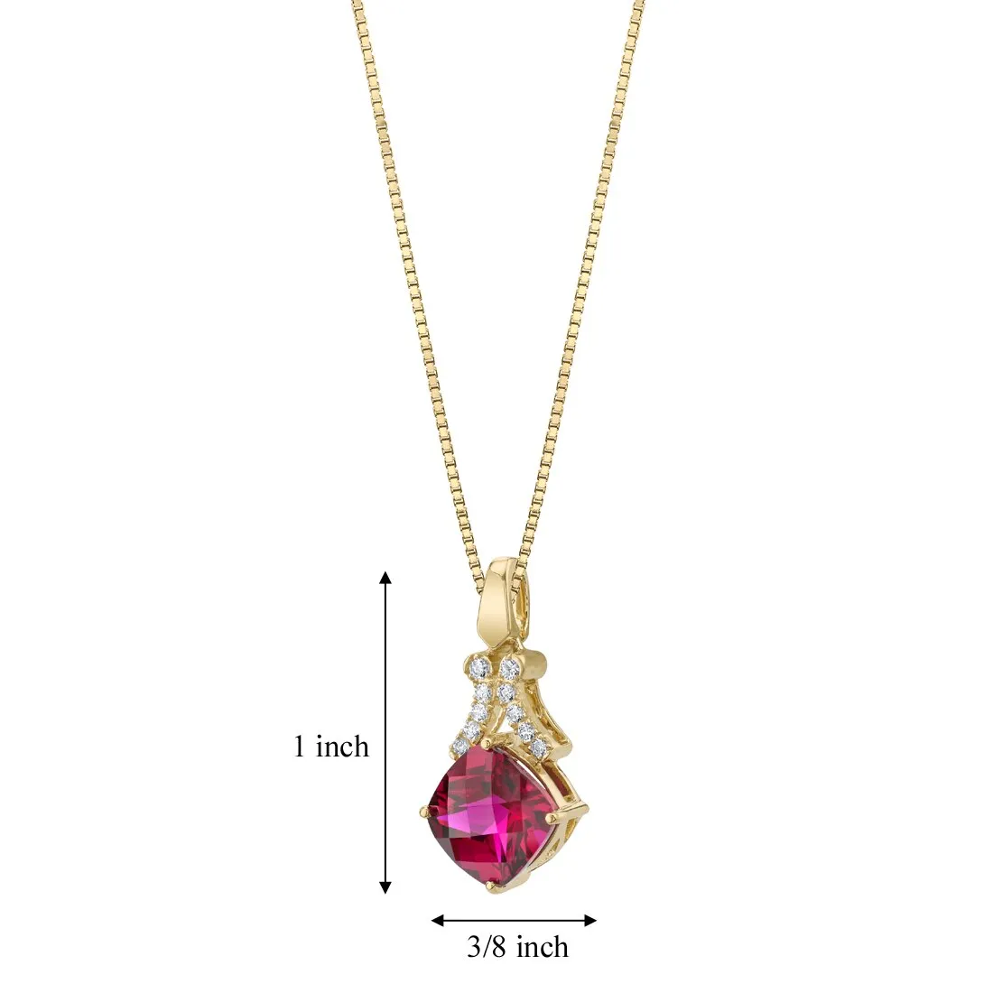 Lab-Created Ruby 14K Yellow Gold Cushion-Cut Swivel Pendant