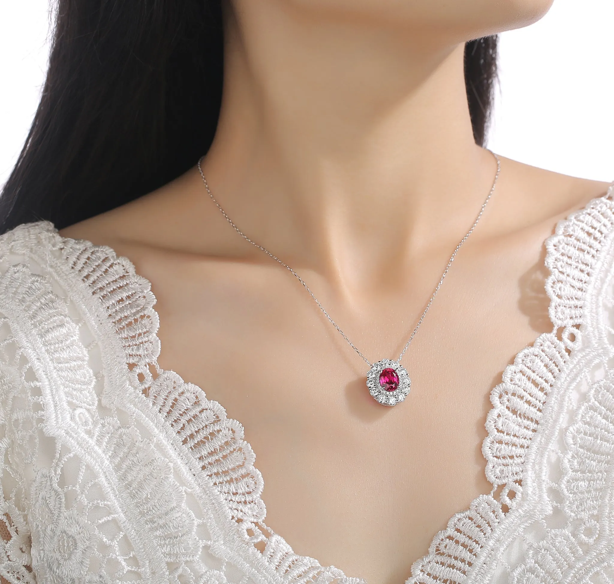Lab Grown Diamond 4.50ctw Oval Halo Pendant <br> P-01908RUW