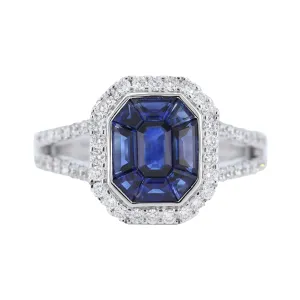 Ladies 2.15Cts Sapphire Ring  w/ .45Cts Diamonds in 18Kt White Gold
