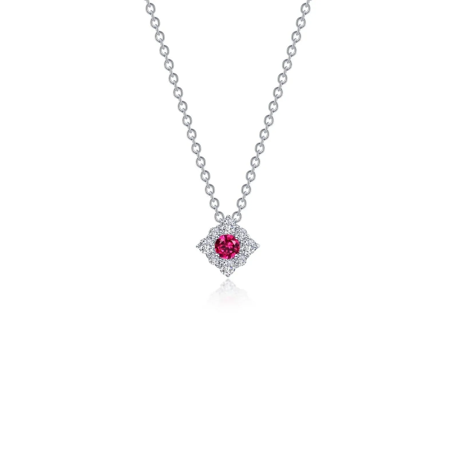 Lafonn Simulated Diamond & Ruby Halo Necklace N0324CRP18