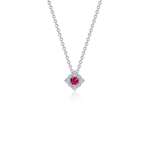 Lafonn Simulated Diamond & Ruby Halo Necklace N0324CRP18