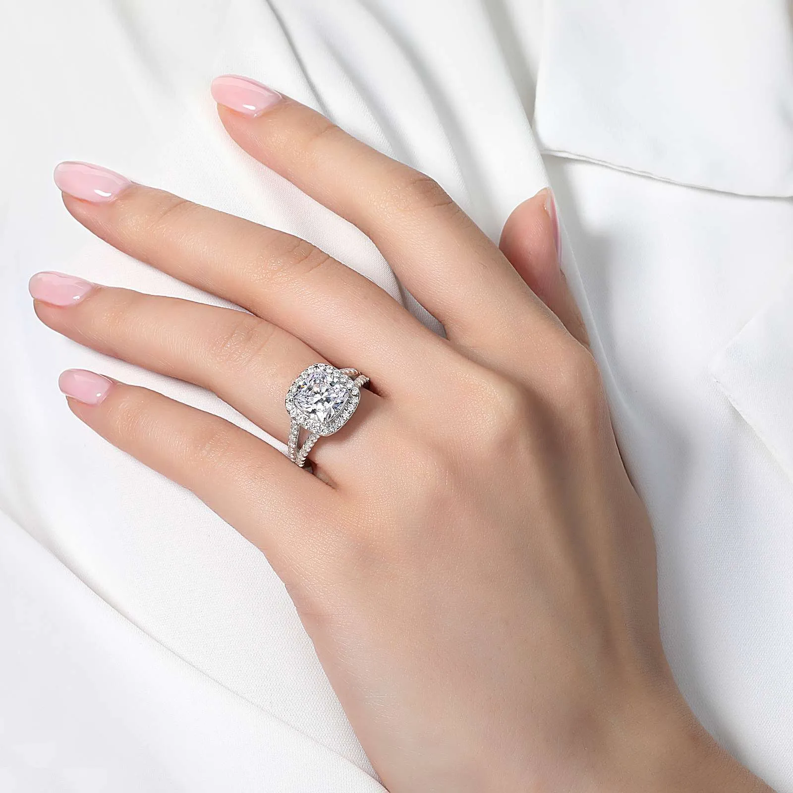 Lafonn Sterling Silver Platinum Plated Simulated Diamonds Cushion Cut Halo Engagement Ring