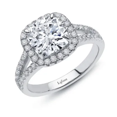Lafonn Sterling Silver Platinum Plated Simulated Diamonds Cushion Cut Halo Engagement Ring