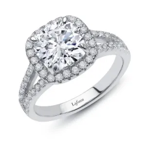 Lafonn Sterling Silver Platinum Plated Simulated Diamonds Cushion Cut Halo Engagement Ring