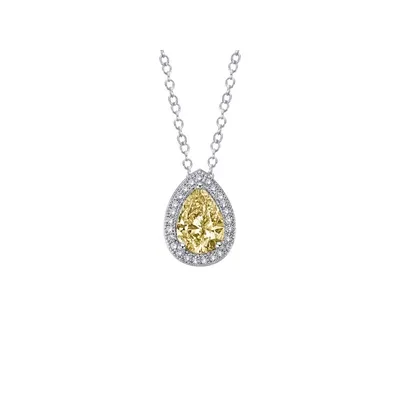 Lafonn Sterling Silver Platinum Plated Simulated Diamonds Halo Teardrop Canary Necklace