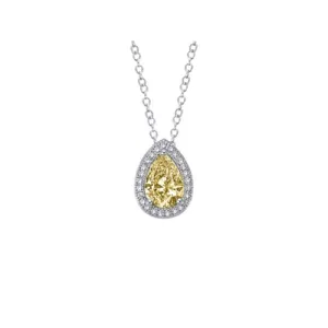 Lafonn Sterling Silver Platinum Plated Simulated Diamonds Halo Teardrop Canary Necklace