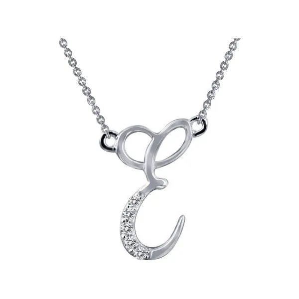 Lafonn Sterling Silver Platinum Plated Simulated Diamonds Initial E Necklace
