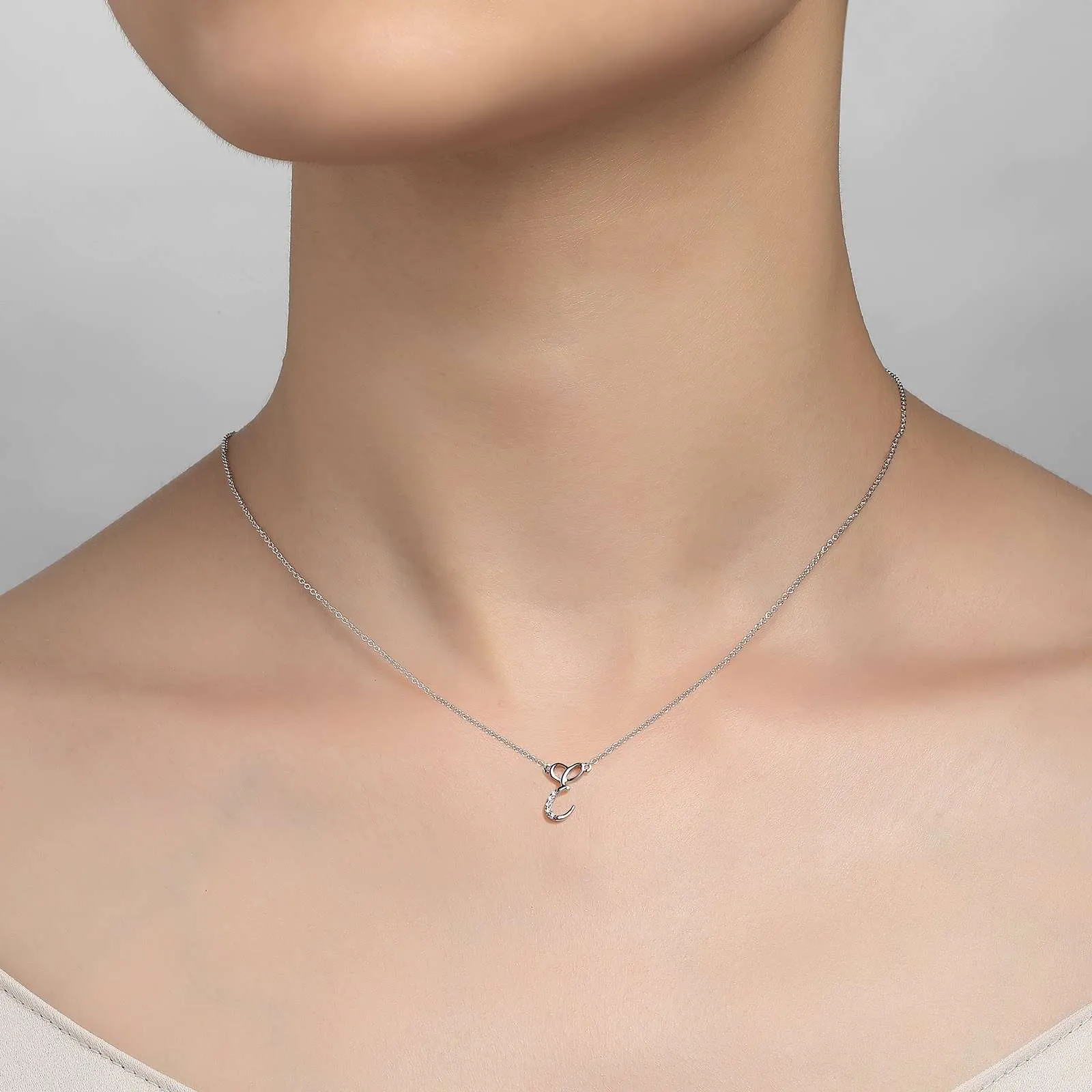 Lafonn Sterling Silver Platinum Plated Simulated Diamonds Initial E Necklace