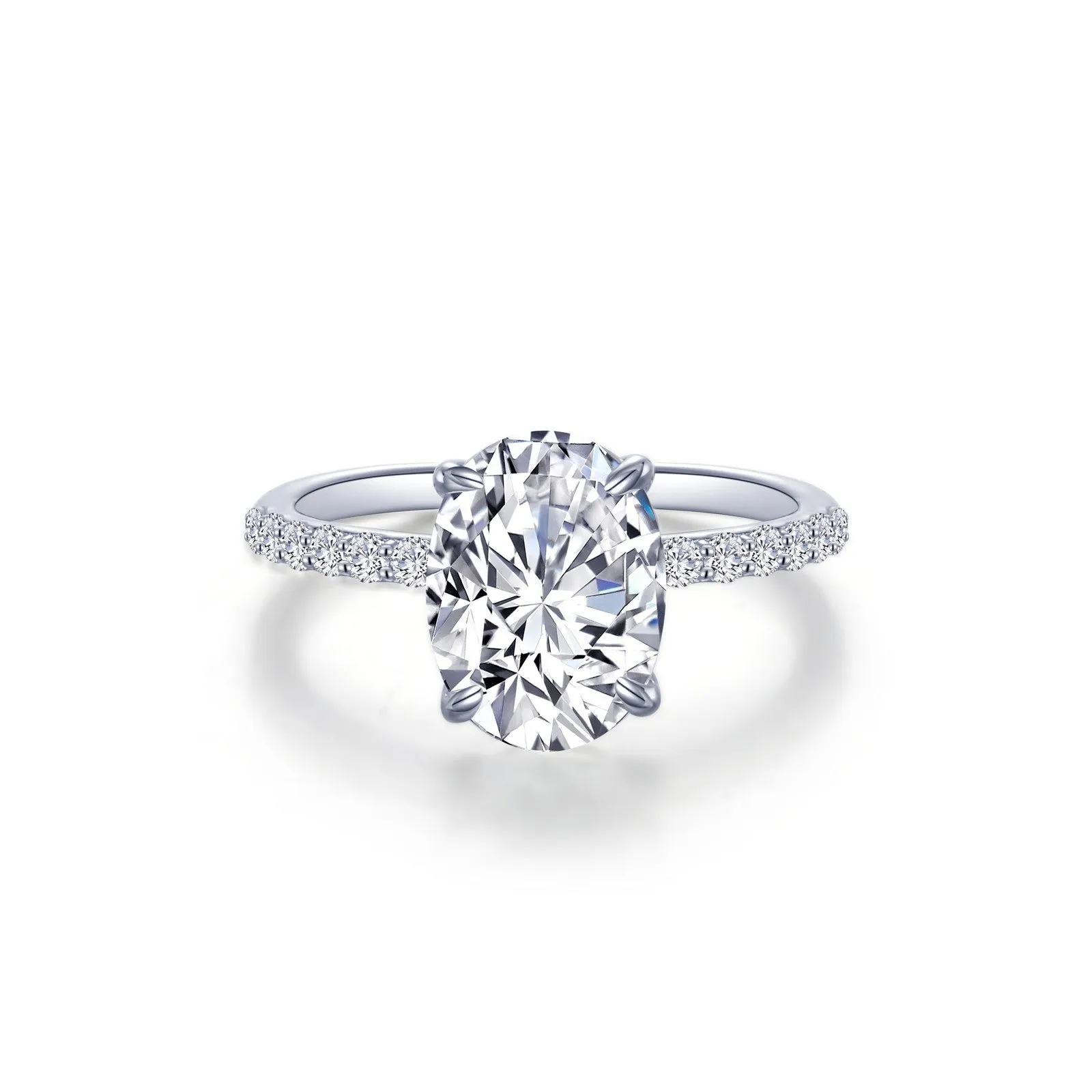 Lafonn Sterling Silver Platinum Plated Simulated Diamonds Oval Solitaire Engagement Ring