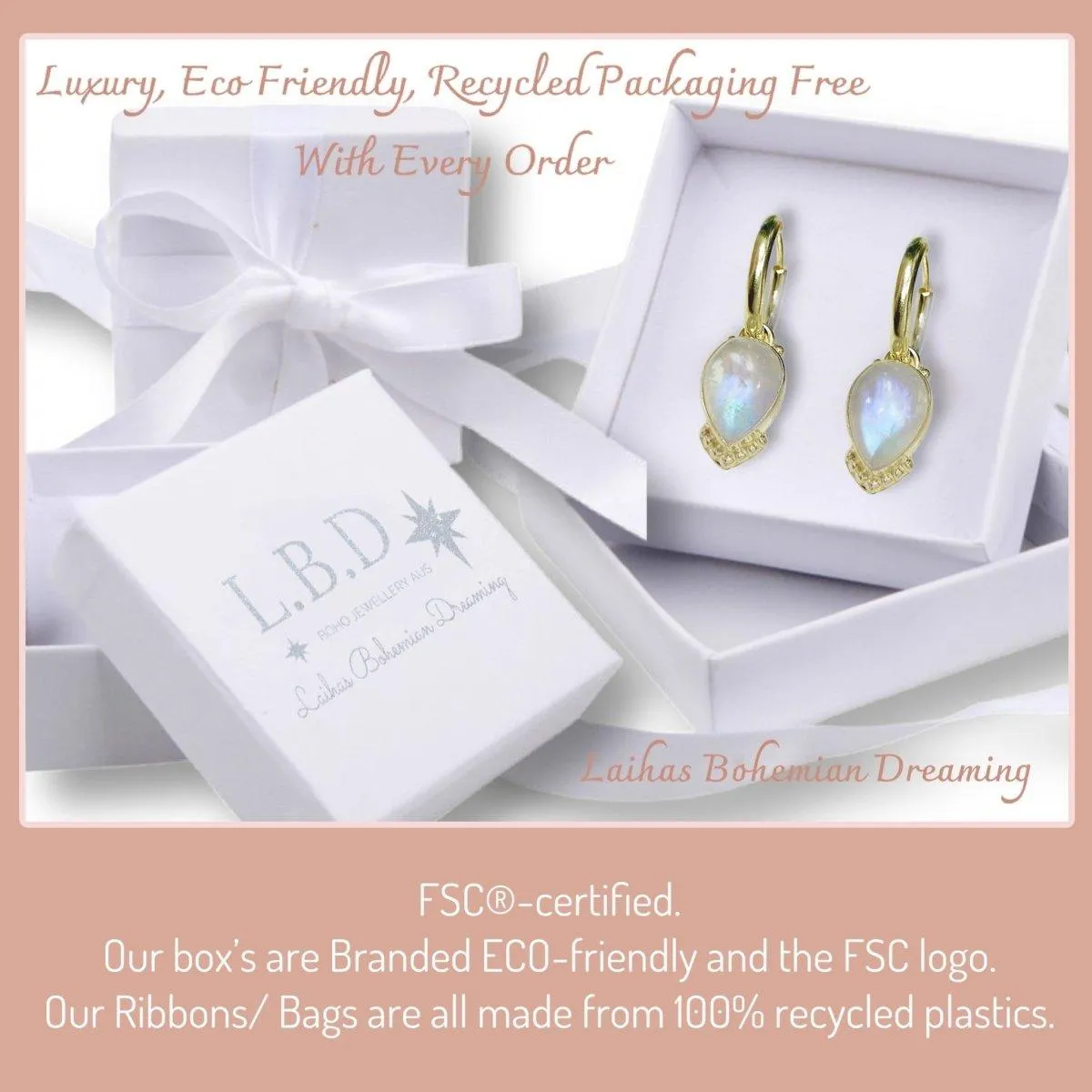Laihas La Luna Gold Boho Stud Earrings