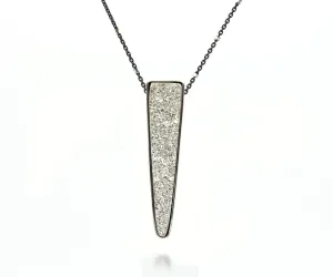 Large Elongated Triangle Platinum Druzy Necklace
