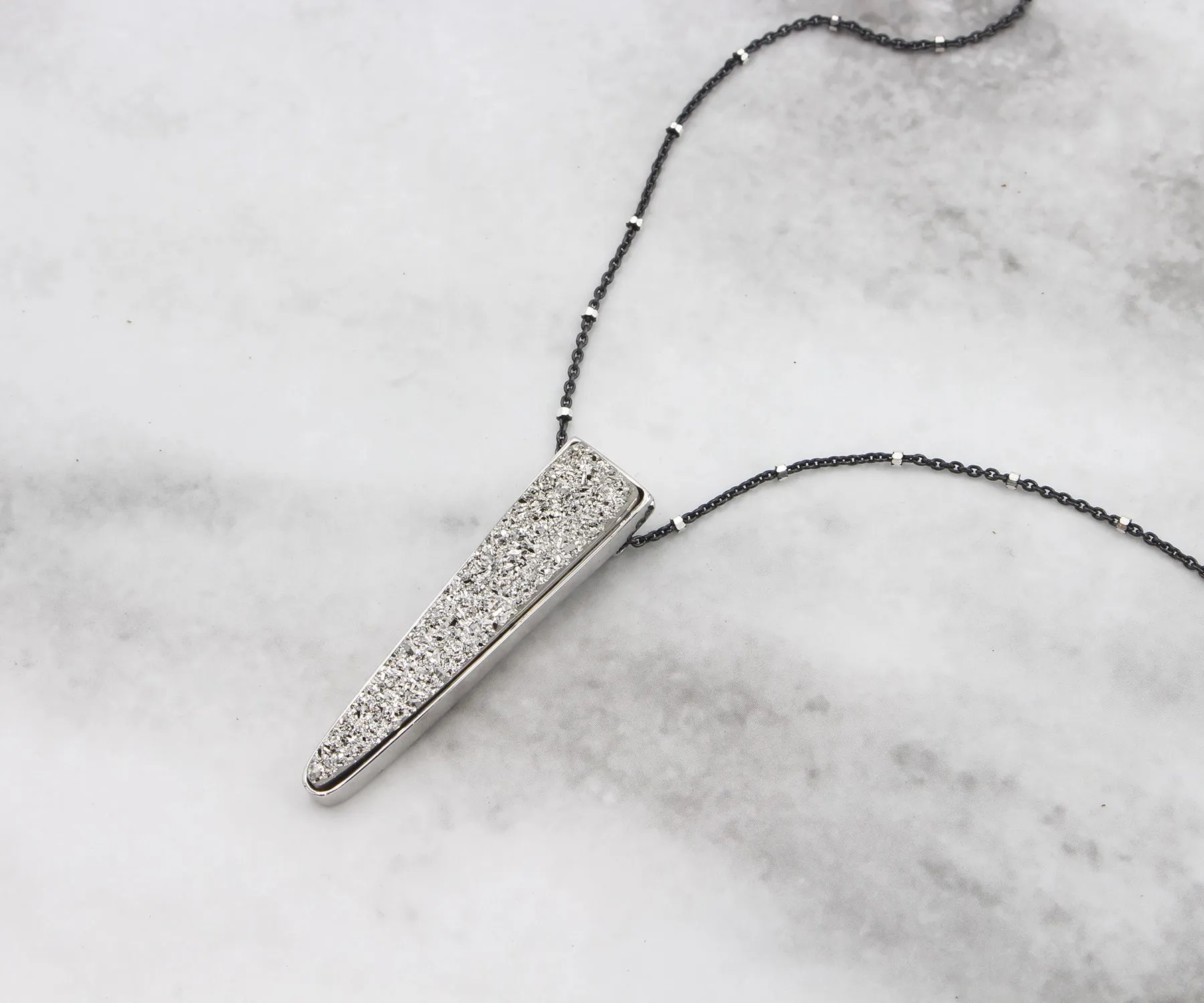 Large Elongated Triangle Platinum Druzy Necklace