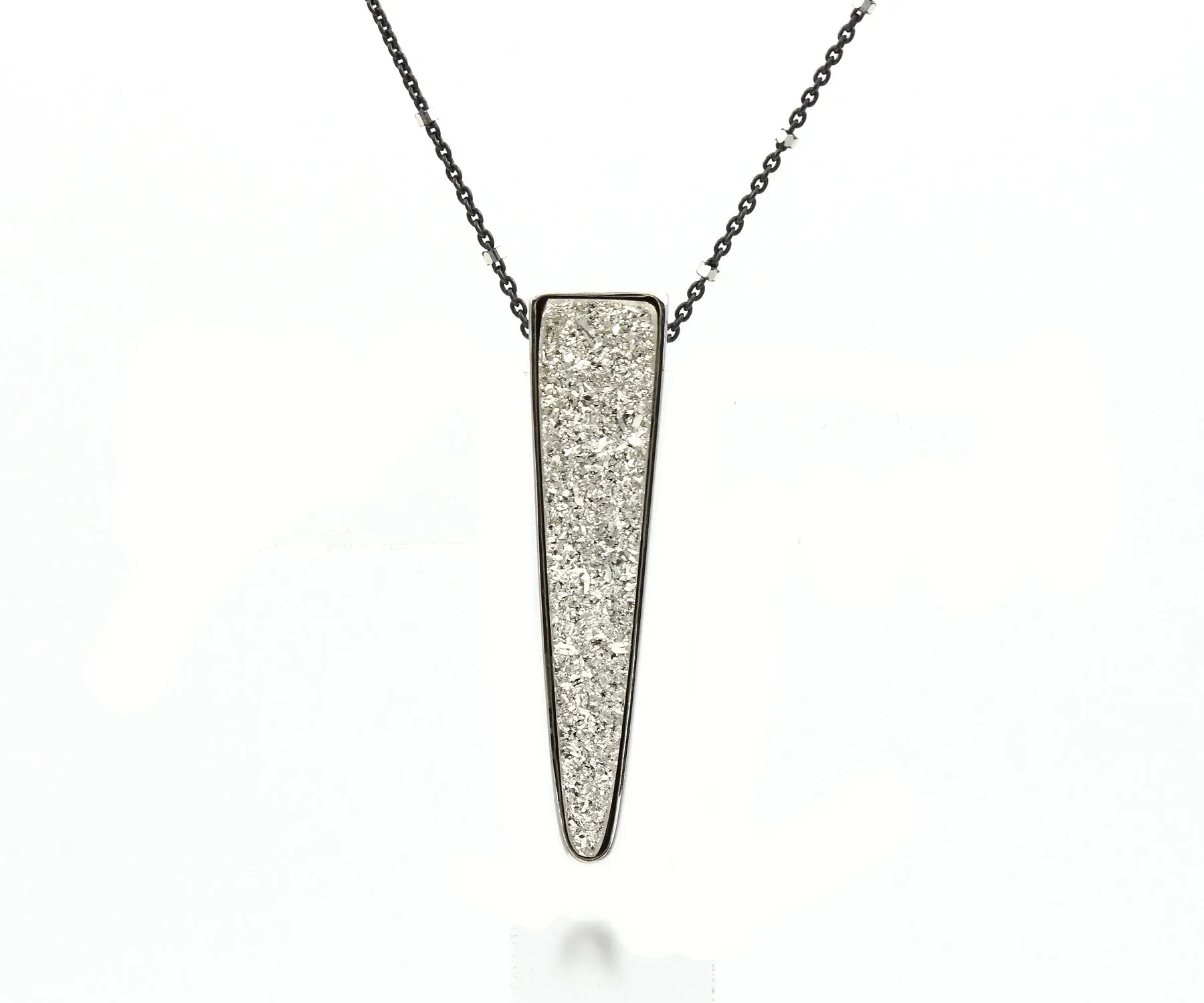 Large Elongated Triangle Platinum Druzy Necklace
