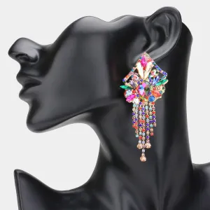 Large Multi Colored Multi Stone Cluster Fringe Pageant Earrings | Prom Earrings | 629297