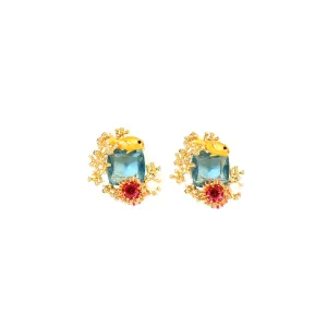 Les Nereides Atlantide Blue Glass Stone Coral Fish Earrings