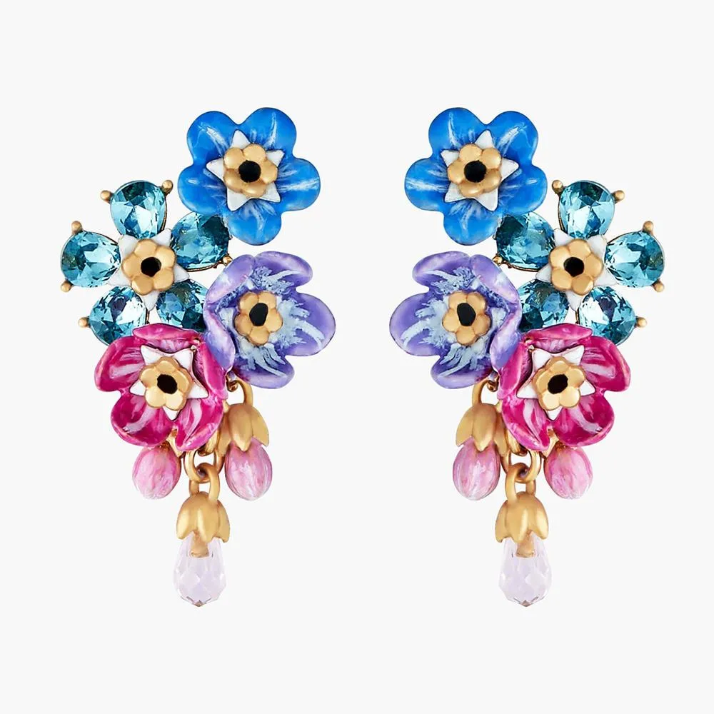 Les Nereides Forget-Me-Not Cluster And Rosebuds Post Earrings