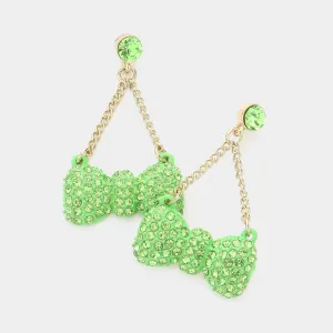 Lime Crystal Cluster Bow Dangle Pageant Earrings | 196328