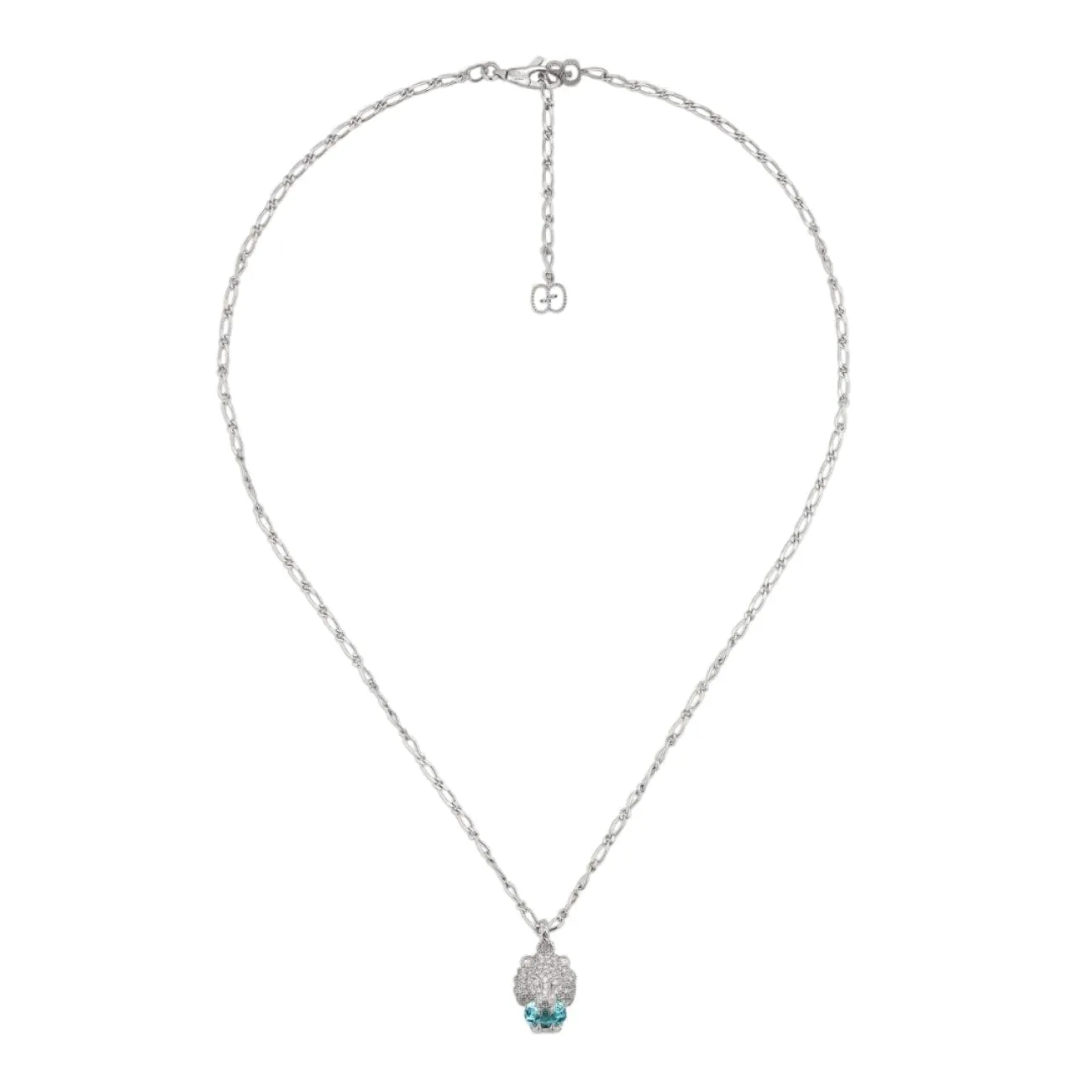 Lion Head 18K White Gold Pavé Diamond Necklace