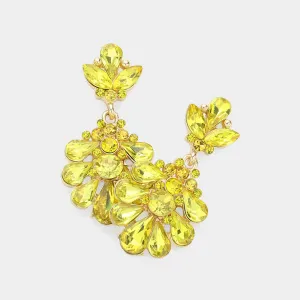 Little Girls Yellow Crystal Cluster Teardrop Pageant Earrings | 627084