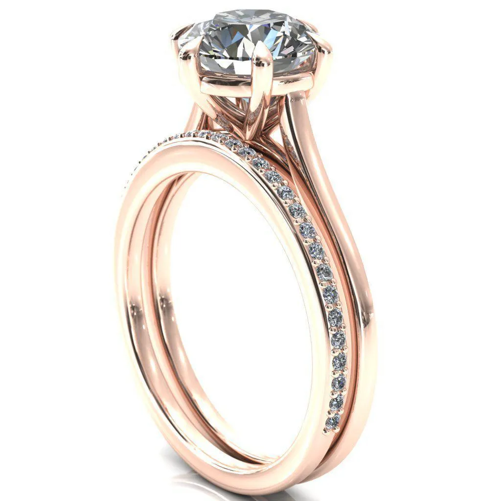 Lizzy Round Center Stone 6 Claw Prong Cathedral Engagement Ring