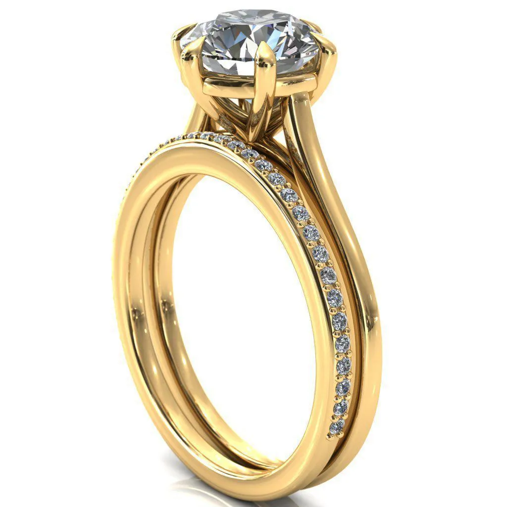 Lizzy Round Center Stone 6 Claw Prong Cathedral Engagement Ring