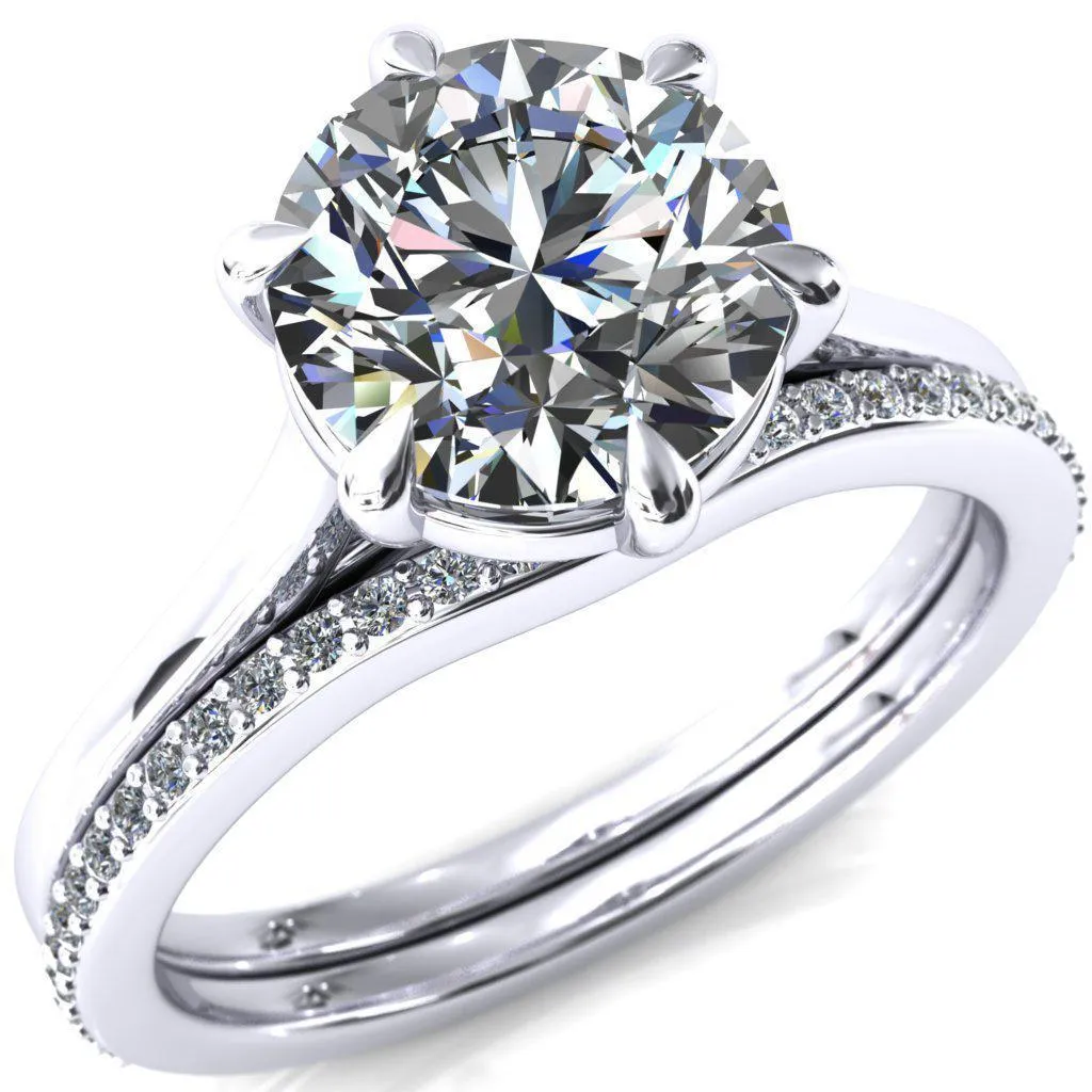 Lizzy Round Center Stone 6 Claw Prong Cathedral Engagement Ring