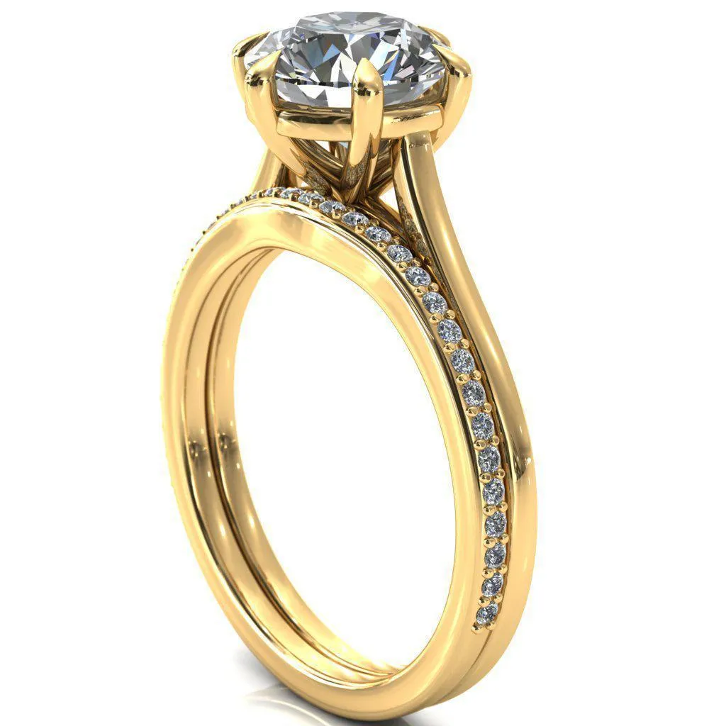 Lizzy Round Center Stone 6 Claw Prong Cathedral Engagement Ring