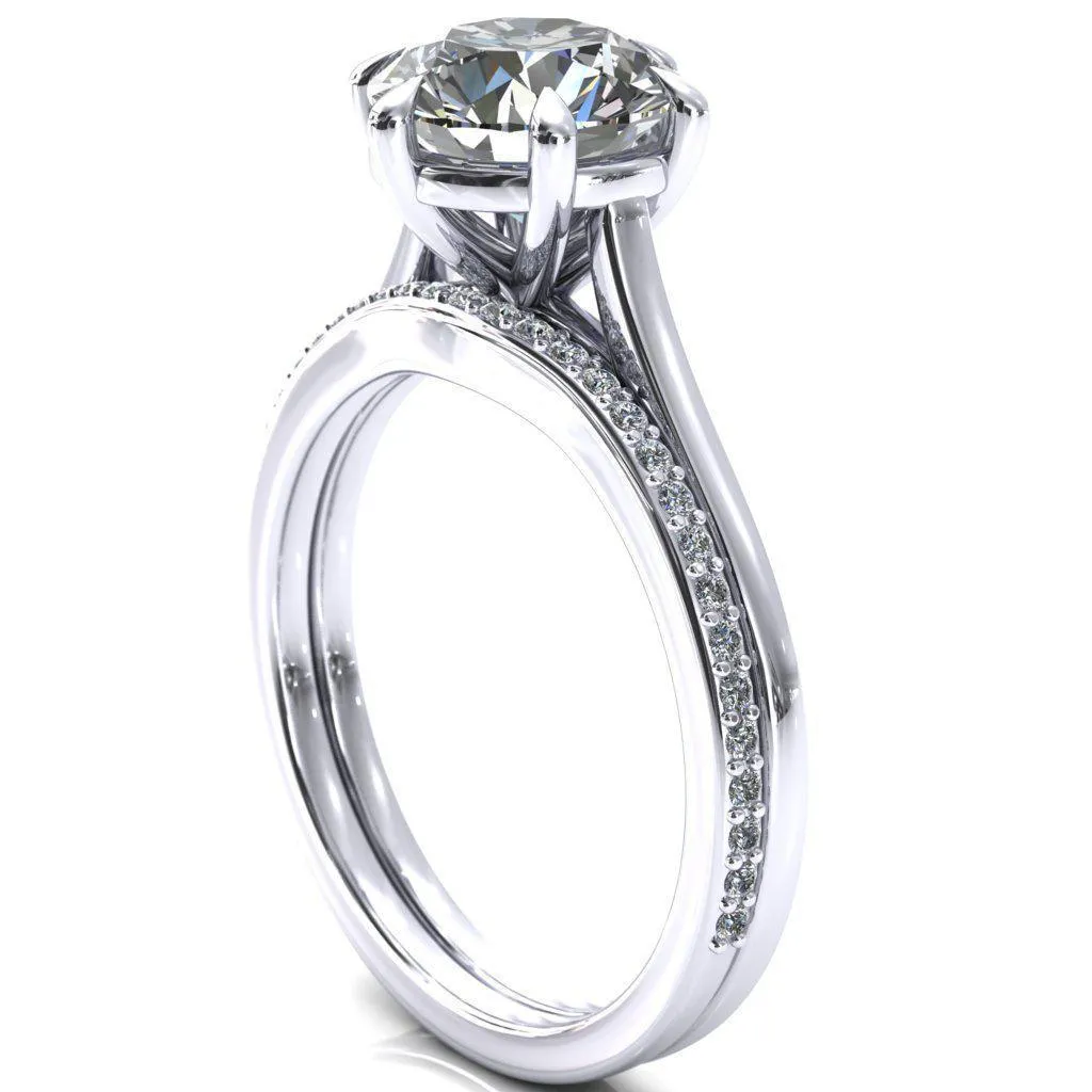 Lizzy Round Center Stone 6 Claw Prong Cathedral Engagement Ring
