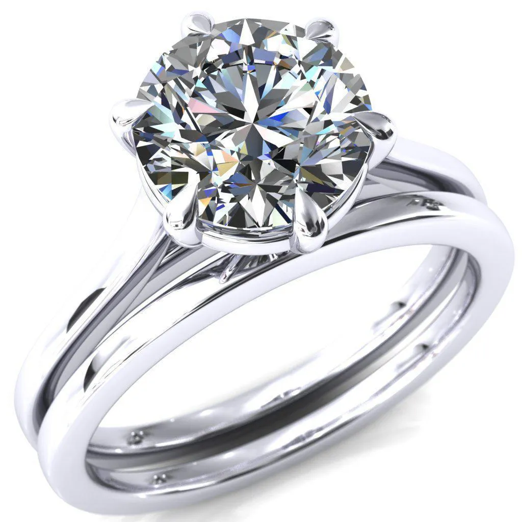 Lizzy Round Center Stone 6 Claw Prong Cathedral Engagement Ring