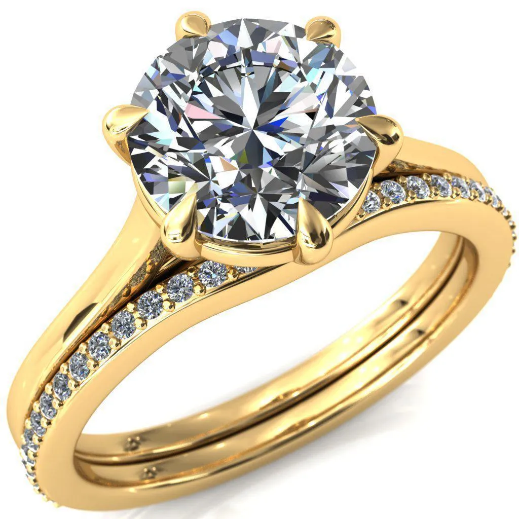 Lizzy Round Center Stone 6 Claw Prong Cathedral Engagement Ring
