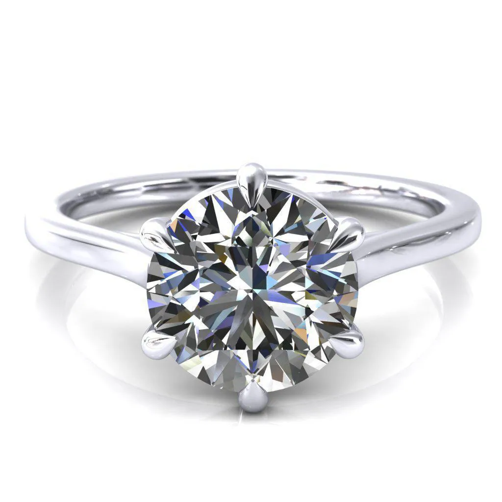 Lizzy Round Center Stone 6 Claw Prong Cathedral Engagement Ring
