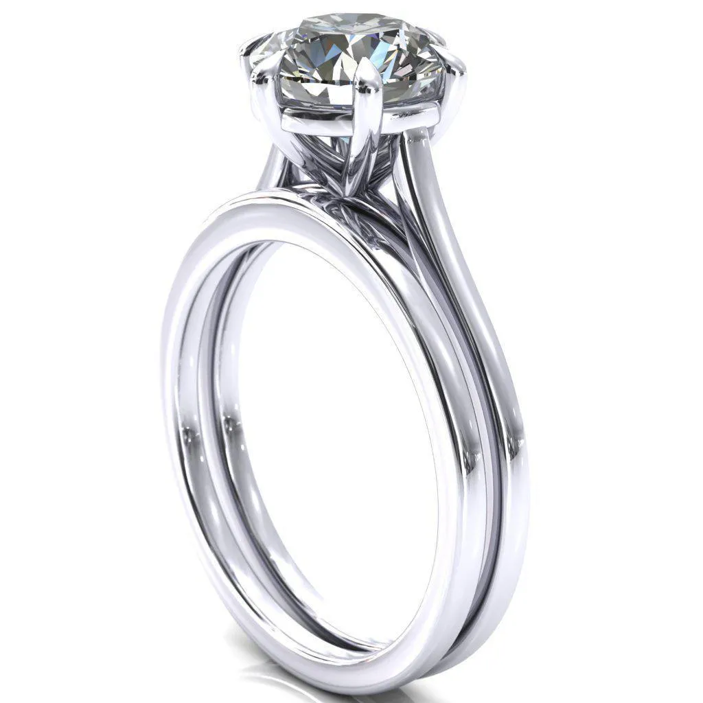 Lizzy Round Center Stone 6 Claw Prong Cathedral Engagement Ring