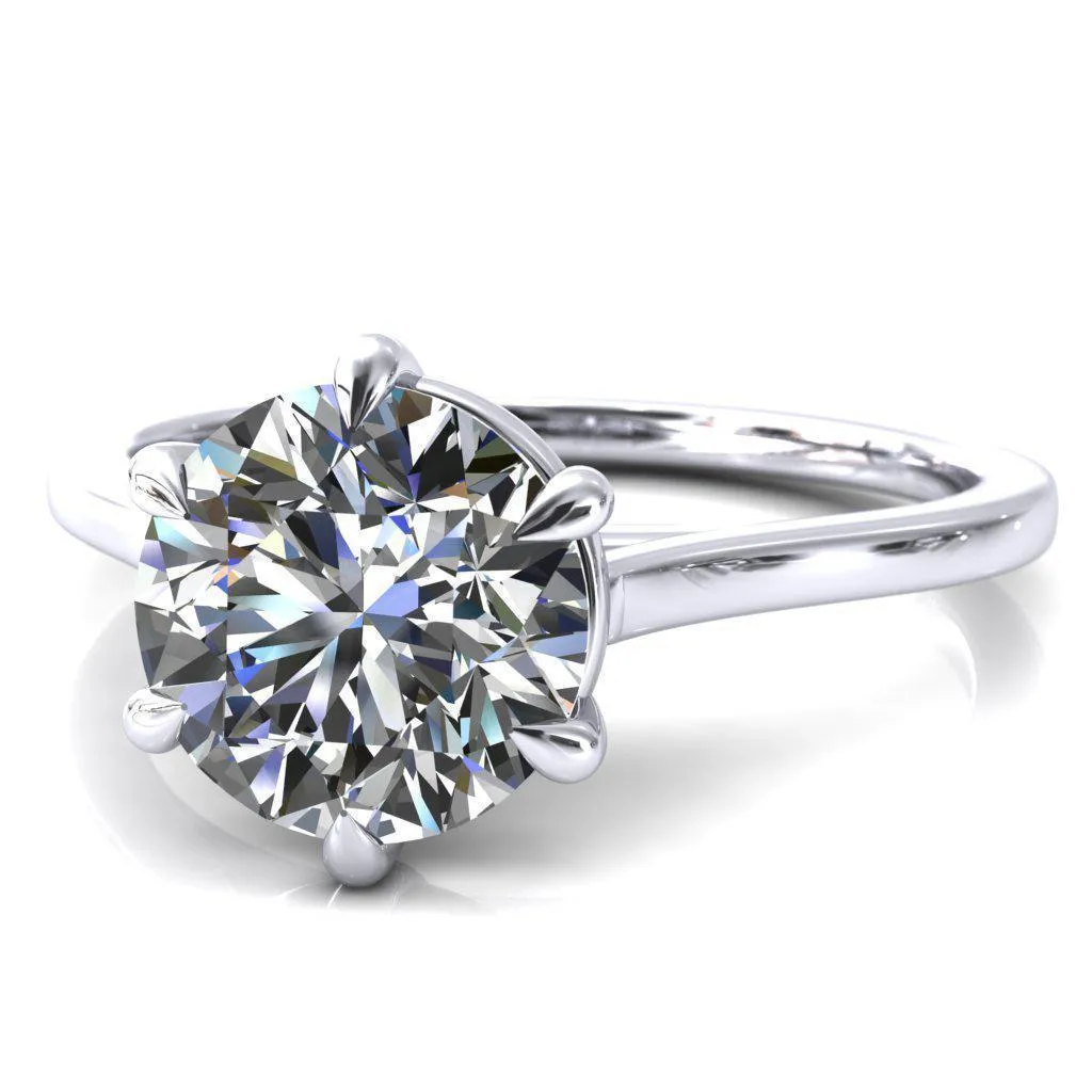 Lizzy Round Center Stone 6 Claw Prong Cathedral Engagement Ring