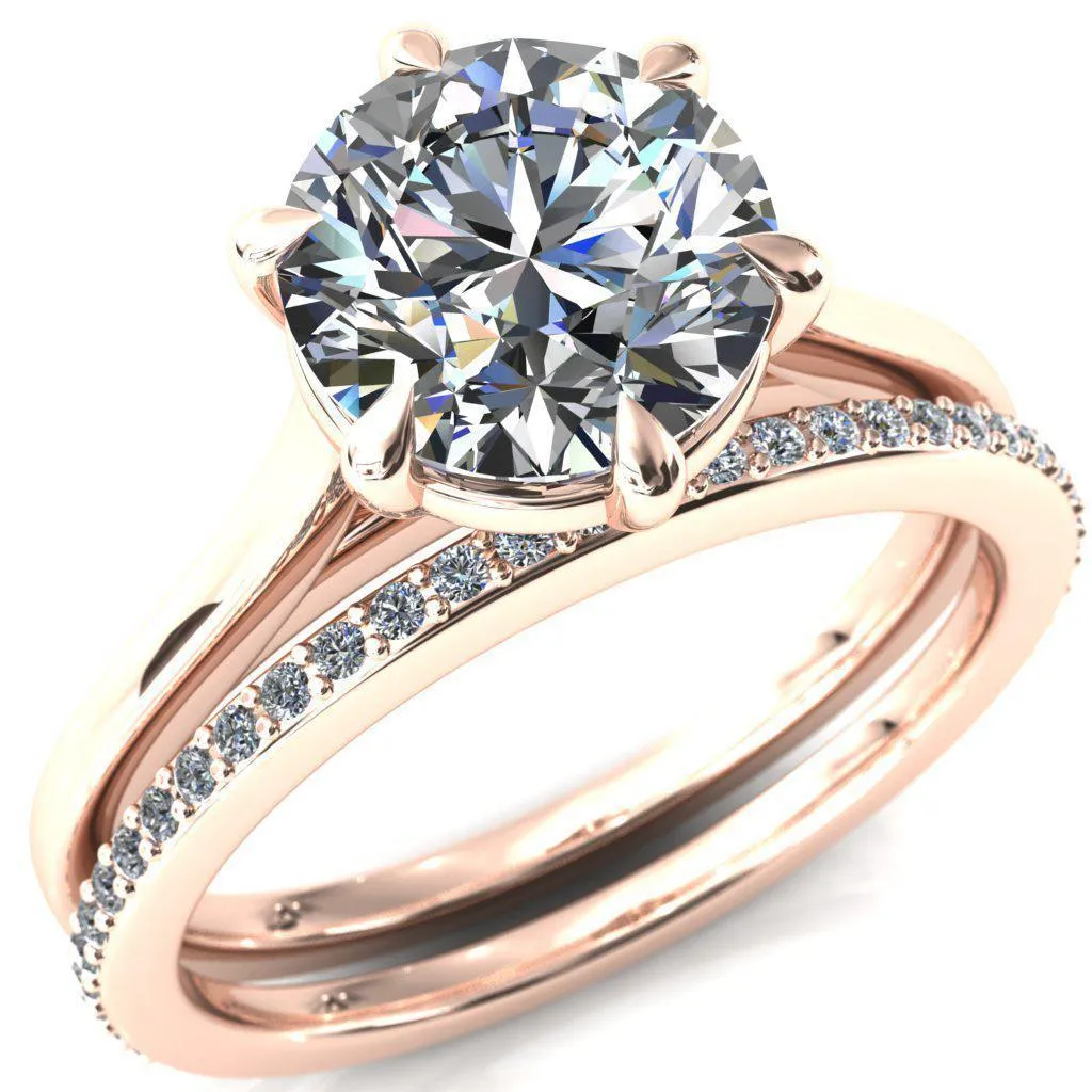 Lizzy Round Center Stone 6 Claw Prong Cathedral Engagement Ring