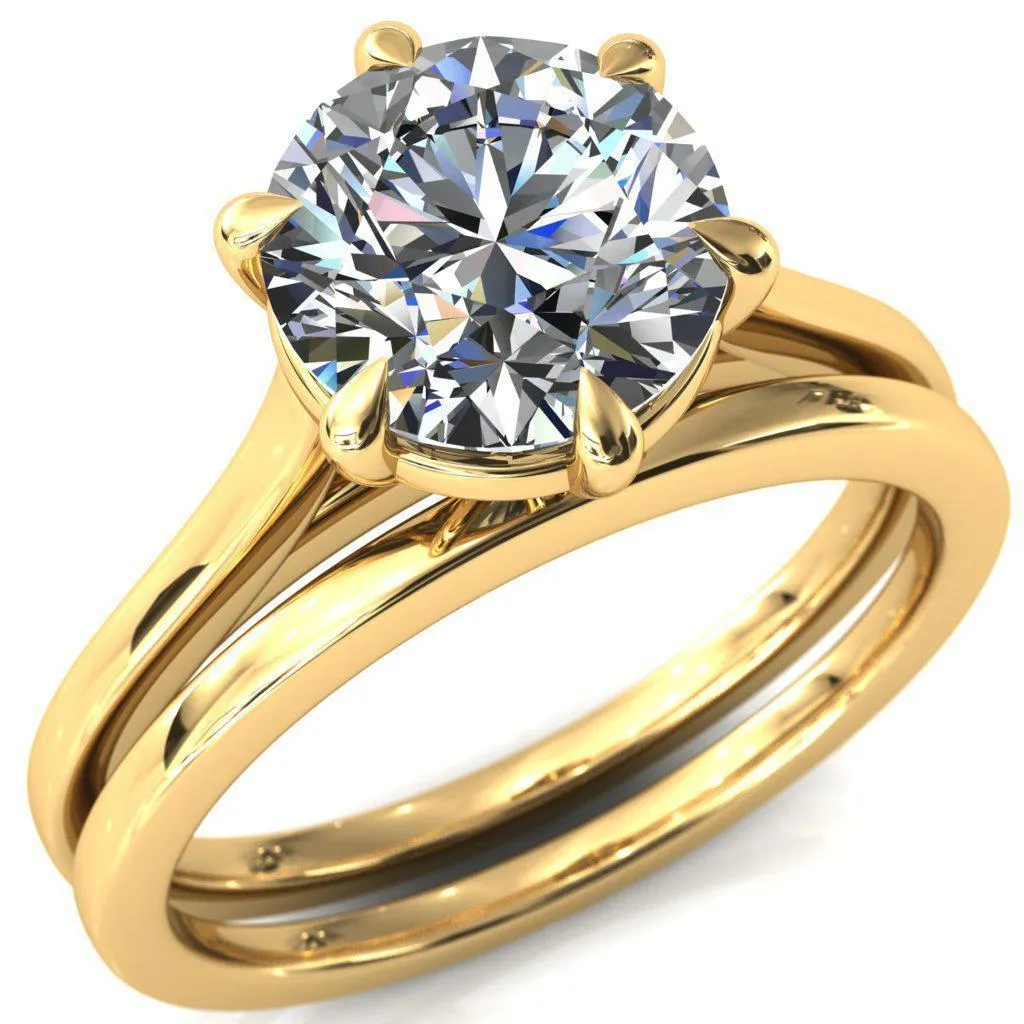 Lizzy Round Center Stone 6 Claw Prong Cathedral Engagement Ring