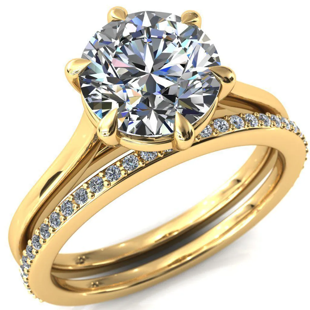 Lizzy Round Center Stone 6 Claw Prong Cathedral Engagement Ring