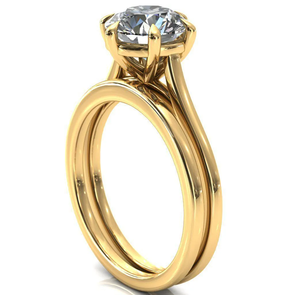 Lizzy Round Center Stone 6 Claw Prong Cathedral Engagement Ring