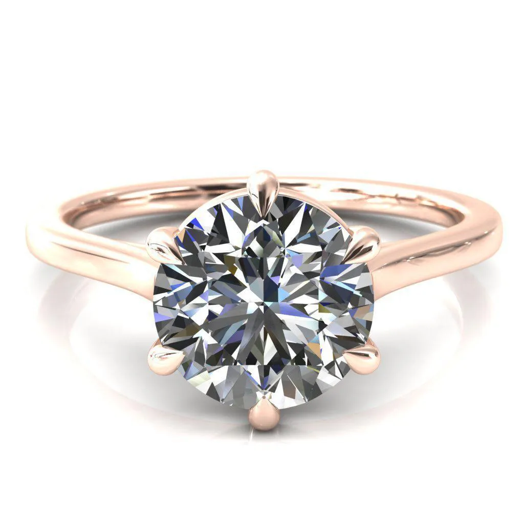 Lizzy Round Center Stone 6 Claw Prong Cathedral Engagement Ring
